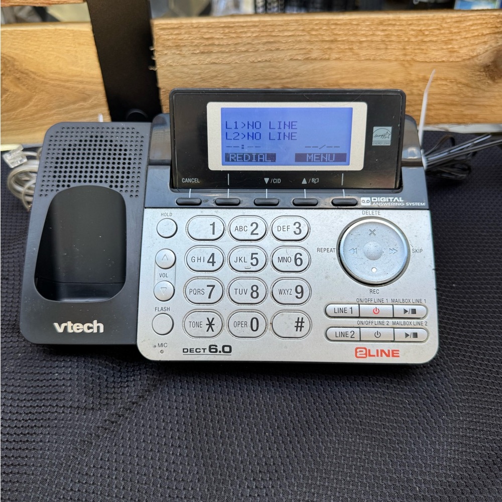 Silver and Black DECT 6.0 2-Line Cordless Phone